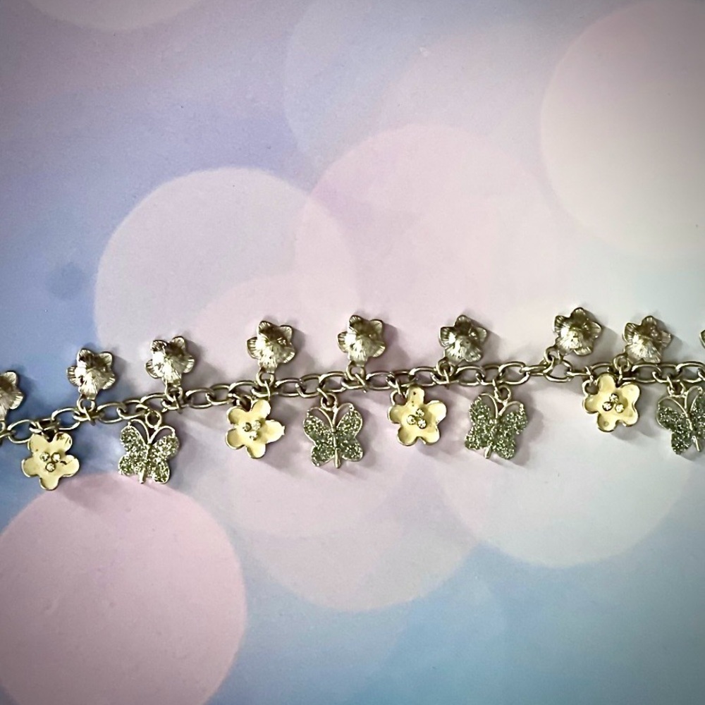 Silver Enamel Flower Charm Bracelet or
Purse charm string - Picture 4 of 10